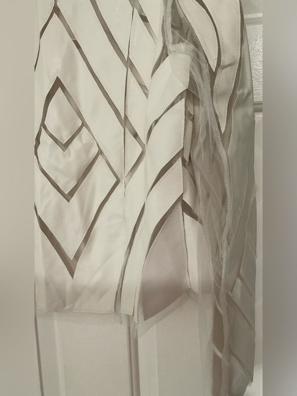White Geometric-Striped Open Front Women's Jacket - Picture 5 of 7